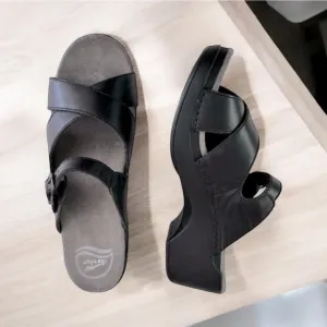 DANSKO BLACK LEATHER SANDALS CLOGS PLATFORM, OPEN TOE, MULES, CHUNKY SIZE 41 EUR