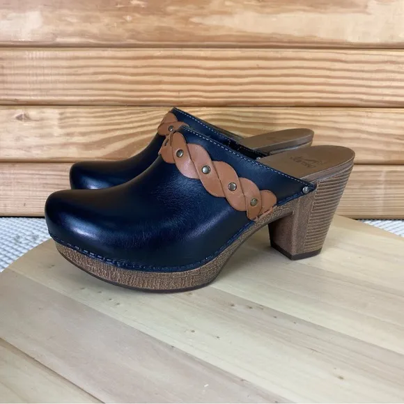 Dansko RACH Mule Clogs 1800027800 Black Leather Block Heel Shoes Shootie Biker