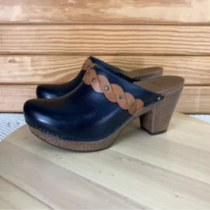 Dansko RACH Mule Clogs 1800027800 Black Leather Block Heel Shoes Shootie Biker