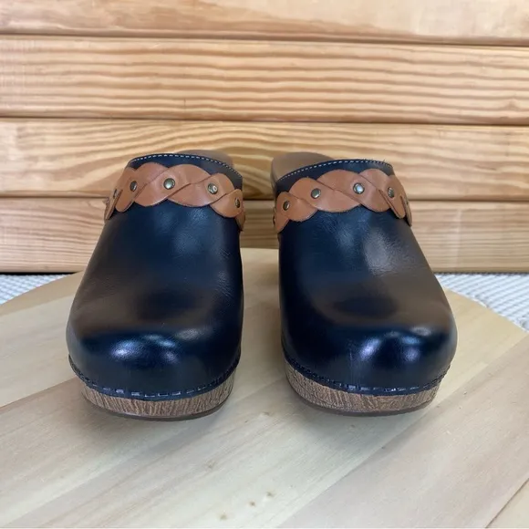 Dansko RACH Mule Clogs 1800027800 Black Leather Block Heel Shoes Shootie Biker