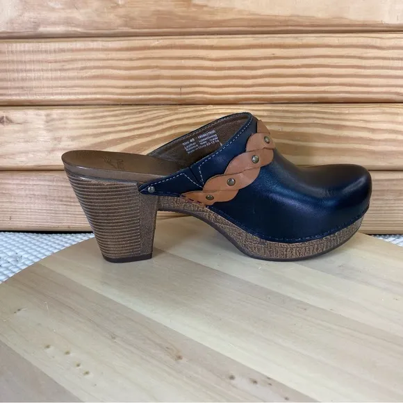 Dansko RACH Mule Clogs 1800027800 Black Leather Block Heel Shoes Shootie Biker