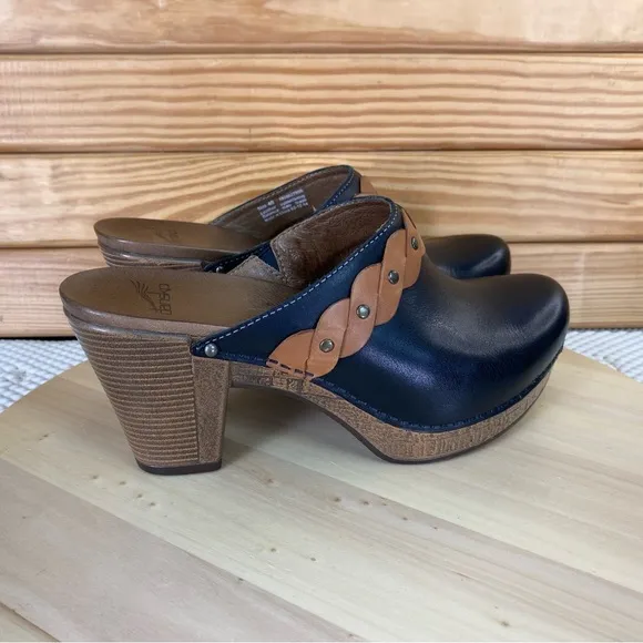 Dansko RACH Mule Clogs 1800027800 Black Leather Block Heel Shoes Shootie Biker