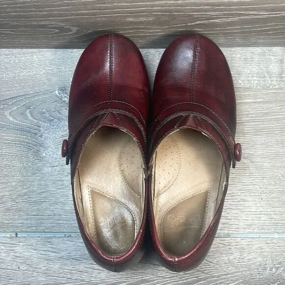 Dansko Solstice Monk Burgundy Red Leather Women’s Sz 6.5-7/EU 37 Slip On Clogs
