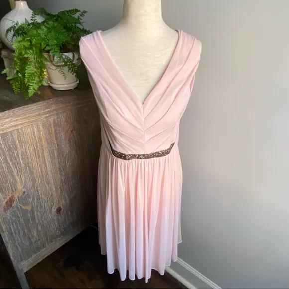 David’s Bridal Blush Pink Mesh Dress Prom Bridesmaid Formal Mother of Bride Sz12