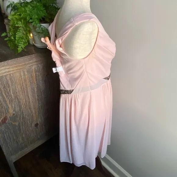 David’s Bridal Blush Pink Mesh Dress Prom Bridesmaid Formal Mother of Bride Sz12