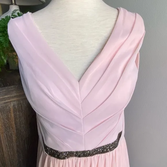 David’s Bridal Blush Pink Mesh Dress Prom Bridesmaid Formal Mother of Bride Sz12