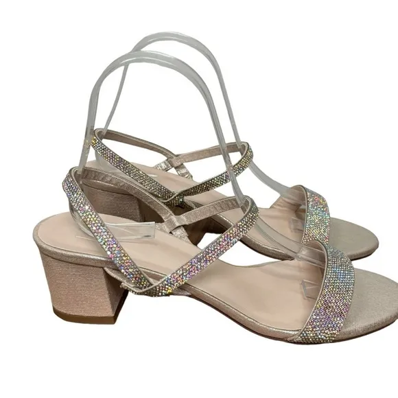 David's Bridal Studio Crystal-Encrusted Stretch Strap Low-Heel Sandals, Annie, 9