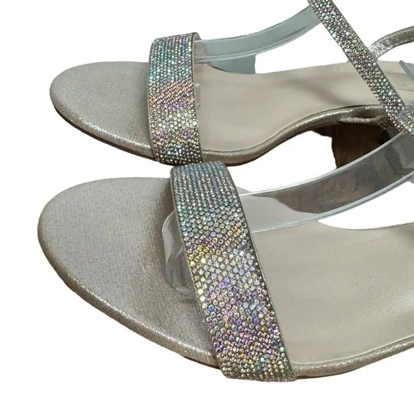 David's Bridal Studio Crystal-Encrusted Stretch Strap Low-Heel Sandals, Annie, 9