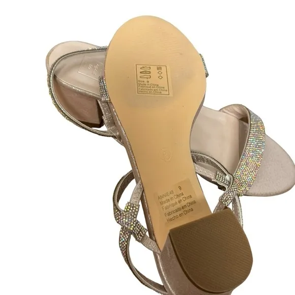 David's Bridal Studio Crystal-Encrusted Stretch Strap Low-Heel Sandals, Annie, 9