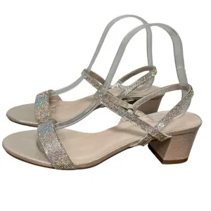David's Bridal Studio Crystal-Encrusted Stretch Strap Low-Heel Sandals, Annie, 9