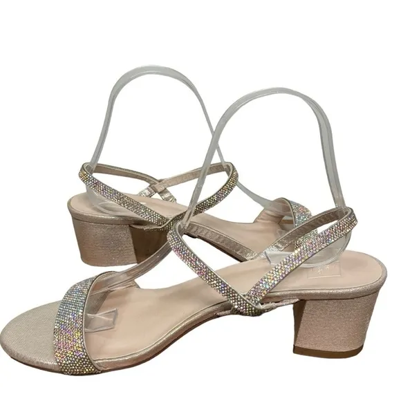David's Bridal Studio Crystal-Encrusted Stretch Strap Low-Heel Sandals, Annie, 9
