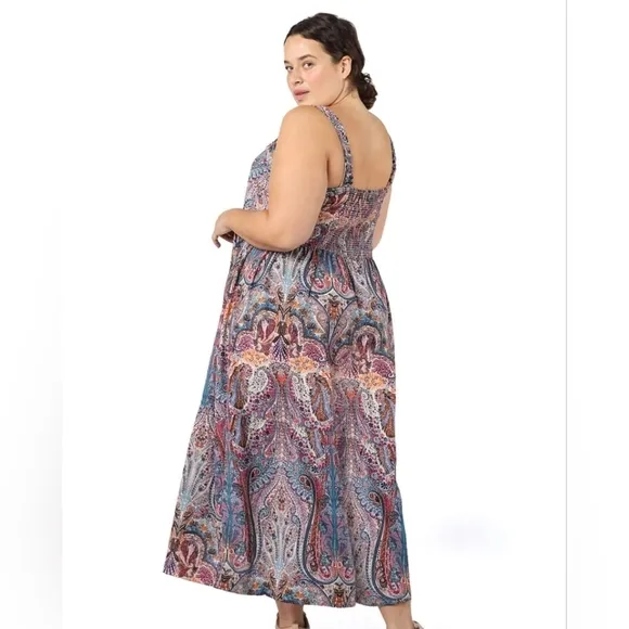 Dex Plus Thalia Maxi Dress Crown Floral Print Sleeveless Tiered Skirt Sz 1X NWT