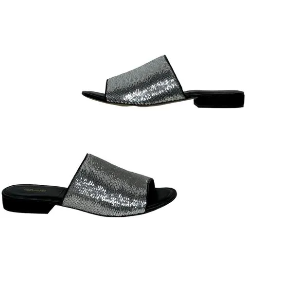 Diane Von Furstenberg Women's Samassi Slide SZ 7.5 Sandals Shoes Silver Sequin
