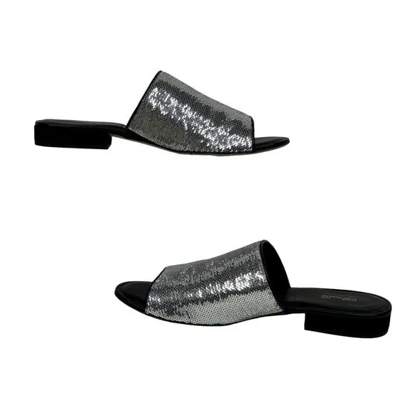 Diane Von Furstenberg Women's Samassi Slide SZ 7.5 Sandals Shoes Silver Sequin