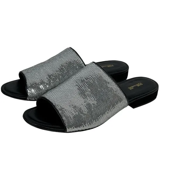 Diane Von Furstenberg Women's Samassi Slide SZ 7.5 Sandals Shoes Silver Sequin