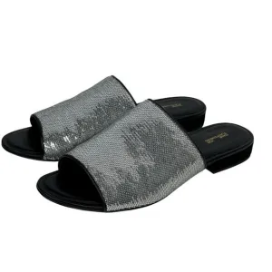 Diane Von Furstenberg Women's Samassi Slide SZ 7.5 Sandals Shoes Silver Sequin