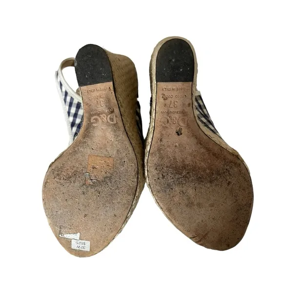 DOLCE &amp; GABBANA NAVY BLUE WHITE GINGHAM PRINT WEDGE SHOES 37-7