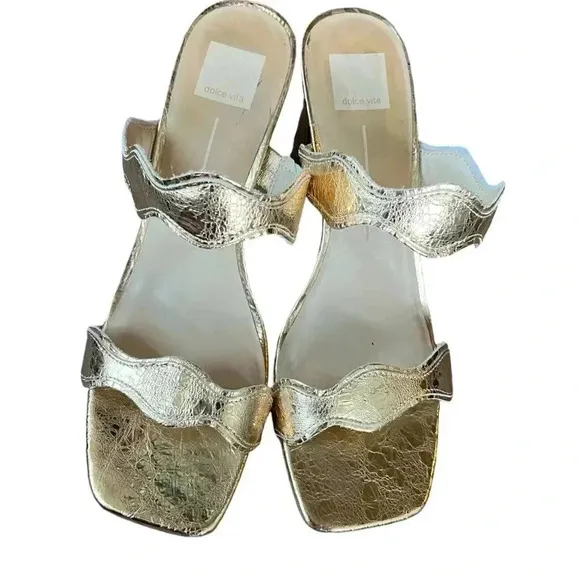 Dolce vita ILVA heels distressed gold leather women’s 11 slip on strap holiday