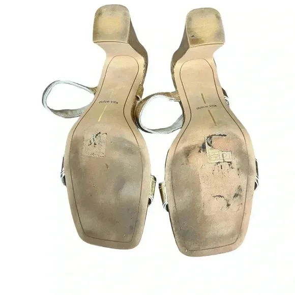 Dolce vita ILVA heels distressed gold leather women’s 11 slip on strap holiday