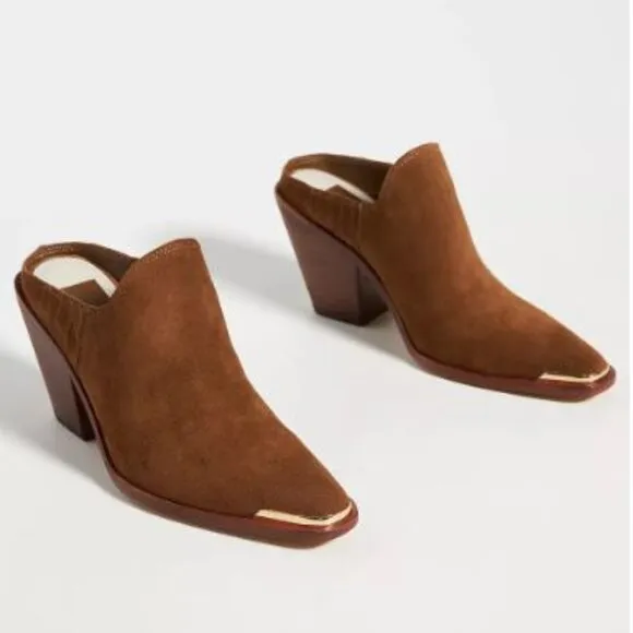 Dolce Vita Western Suede Heeled Mules in Brown from Anthropologie - Size 9 - NWT