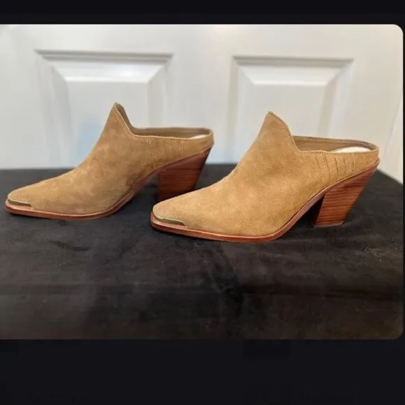 Dolce Vita Western Suede Heeled Mules in Brown from Anthropologie - Size 9 - NWT