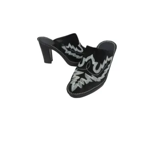 Donald J Pliner Bozza Suede Black Western Embroidered Platform Mules Slides 8M
