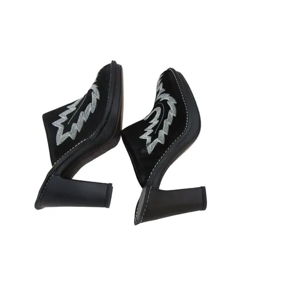 Donald J Pliner Bozza Suede Black Western Embroidered Platform Mules Slides 8M