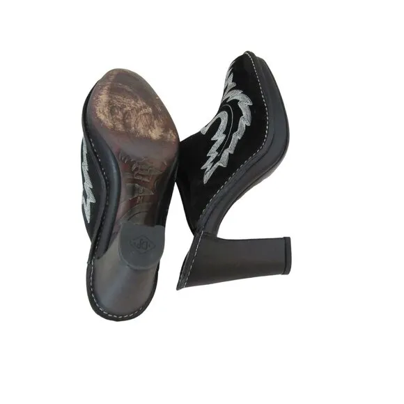 Donald J Pliner Bozza Suede Black Western Embroidered Platform Mules Slides 8M