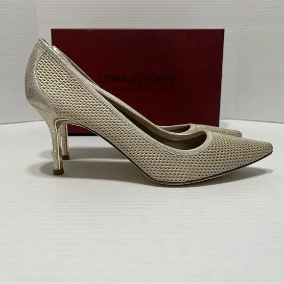 Donald Pliner Torin Platino Metallic Brush Off Leather Heels Women’s‎ 10N NIB