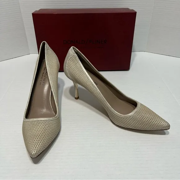 Donald Pliner Torin Platino Metallic Brush Off Leather Heels Women’s‎ 10N NIB
