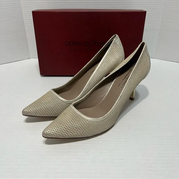 Donald Pliner Torin Platino Metallic Brush Off Leather Heels Women’s‎ 10N NIB