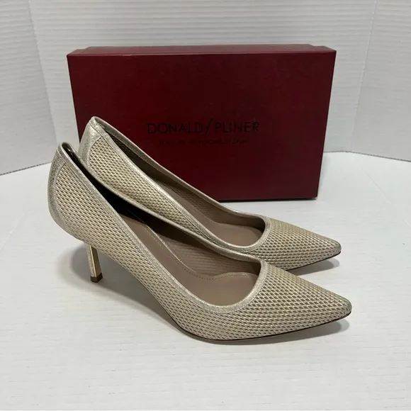 Donald Pliner Torin Platino Metallic Brush Off Leather Heels Women’s‎ 10N NIB