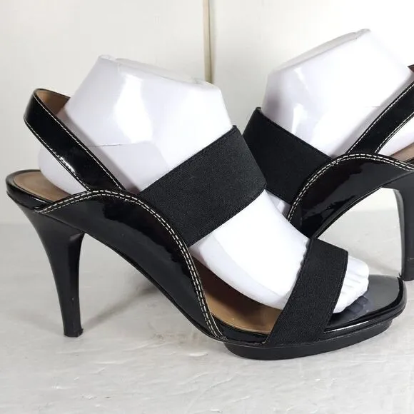 Donald.JPliner Women’s US9, 5M Black Leather Heel Stretch Strappy Sandals Shoes