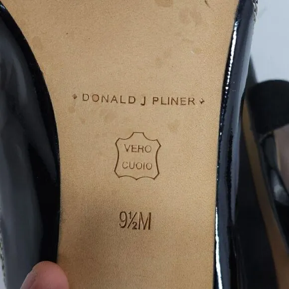Donald.JPliner Women’s US9, 5M Black Leather Heel Stretch Strappy Sandals Shoes