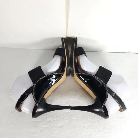 Donald.JPliner Women’s US9, 5M Black Leather Heel Stretch Strappy Sandals Shoes