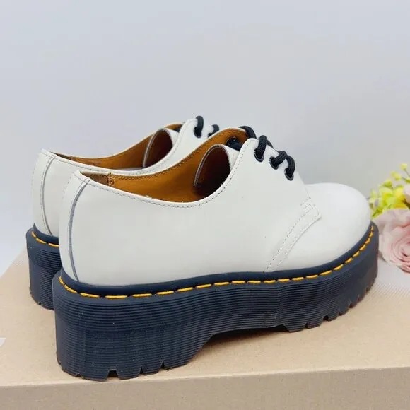 DR. MARTENS 1461 Quad Platform Shoe Oxford White Smooth Leather Womens US 9 M 8