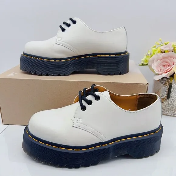 DR. MARTENS 1461 Quad Platform Shoe Oxford White Smooth Leather Womens US 9 M 8