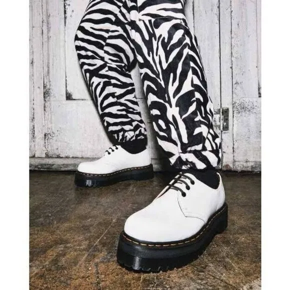 DR. MARTENS 1461 Quad Platform Shoe Oxford White Smooth Leather Womens US 9 M 8