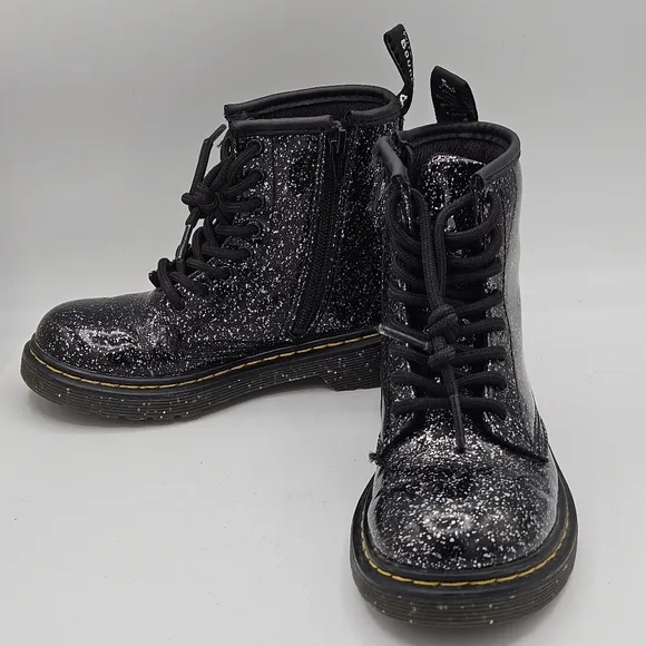 Dr Martens Classis Black Silver Glitter Combat Boots Size 12