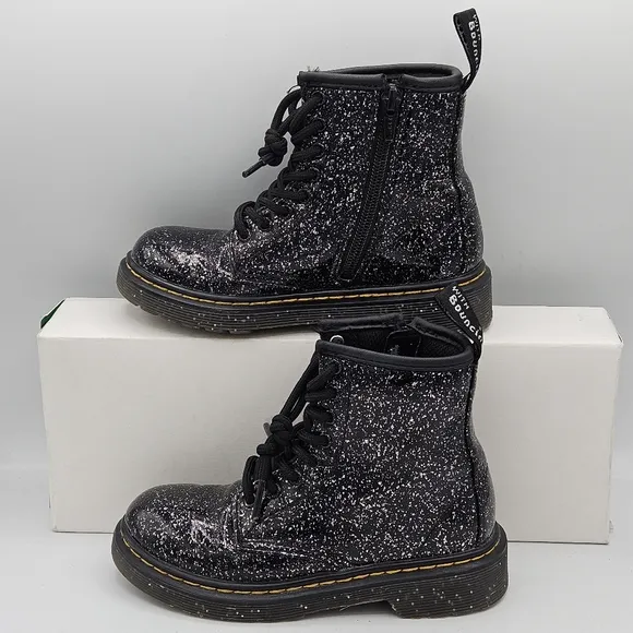 Dr Martens Classis Black Silver Glitter Combat Boots Size 12