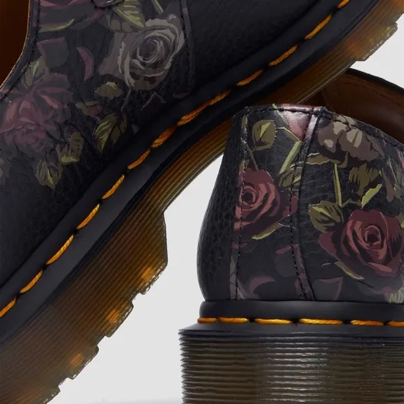 Dr. Martens Floral Black Leather Mary Jane Shoes