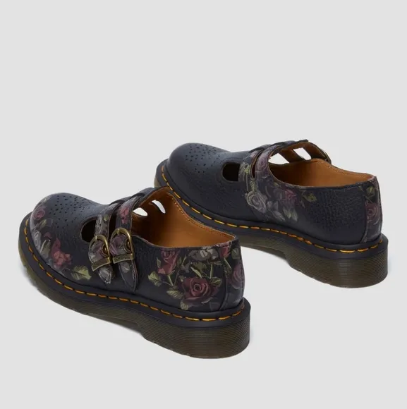Dr. Martens Floral Black Leather Mary Jane Shoes