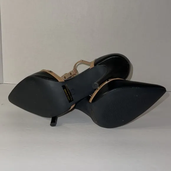 Dream Pairs Black &amp; Beige Point Toe Studded Heel 9
