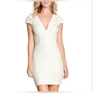 Dress the Population Zoe Sequin Mini Dress EUC Ivory Cream White Bachelorette