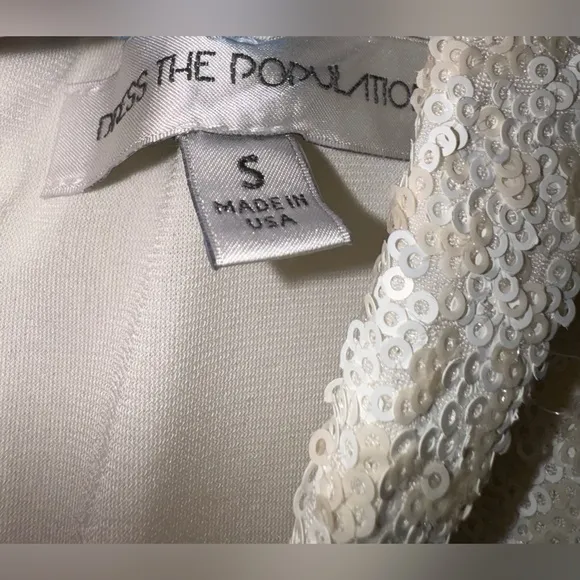 Dress the Population Zoe Sequin Mini Dress EUC Ivory Cream White Bachelorette