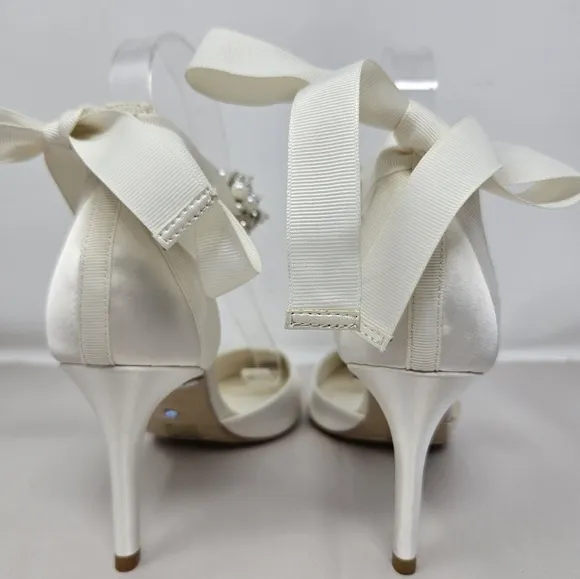 Dune London Womens Bridal Shoes Sz 6 Clarett Ivory Satin Embellished Tie Ankle