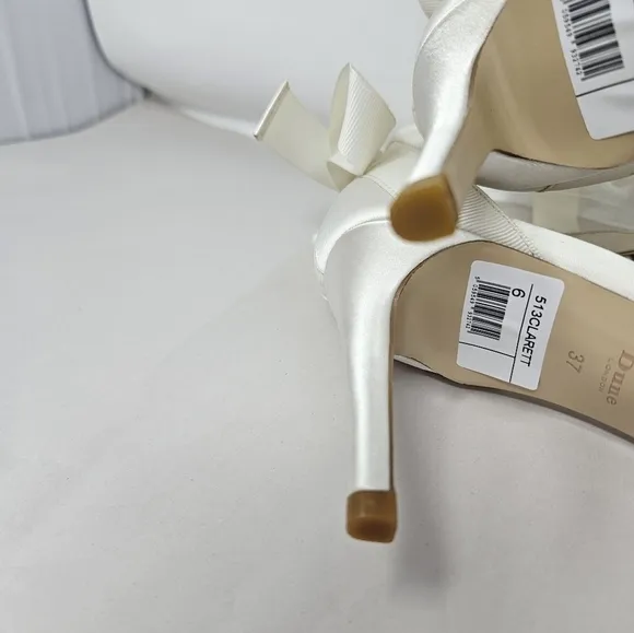 Dune London Womens Bridal Shoes Sz 6 Clarett Ivory Satin Embellished Tie Ankle