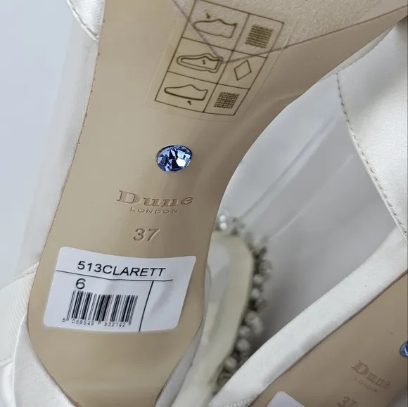 Dune London Womens Bridal Shoes Sz 6 Clarett Ivory Satin Embellished Tie Ankle