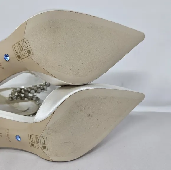 Dune London Womens Bridal Shoes Sz 6 Clarett Ivory Satin Embellished Tie Ankle
