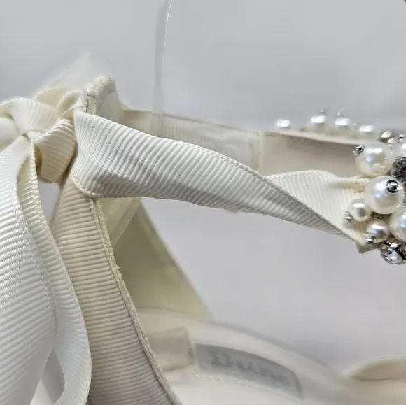Dune London Womens Bridal Shoes Sz 6 Clarett Ivory Satin Embellished Tie Ankle